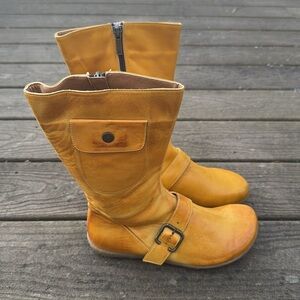 NEW Jafa Mustard Yellow Tan Buckle Pocket Leather Boots Sz 37